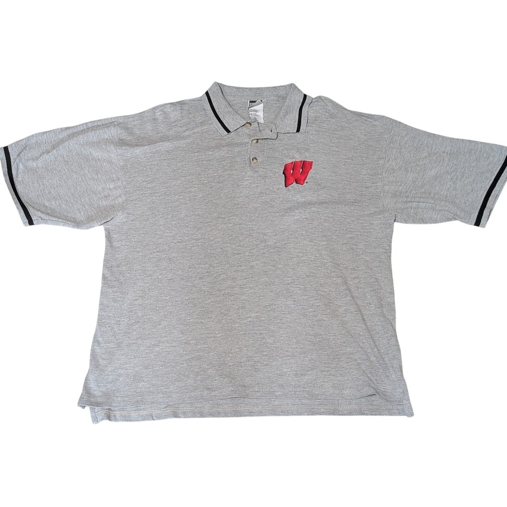 Wisconsin Badgers Vintage Polo Mens Large Grey Embroidered Tipped Signal Sport